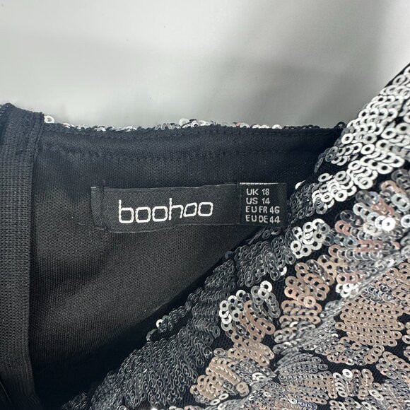 boohoo plus size 14 wrap tank top bodysuit in black and silver sequins - Picture 8 of 9
